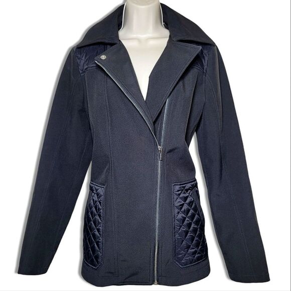 Kenneth Cole New York Black Quilted Pocket Tailored Outdoor Jacket Coat - Picture 1 of 13